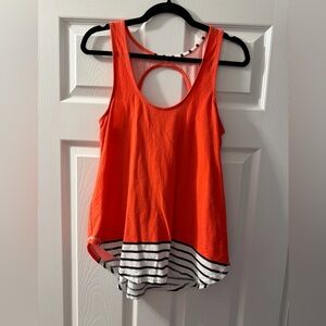 Deletta Orange Tank Top with Black and White Striped Hem